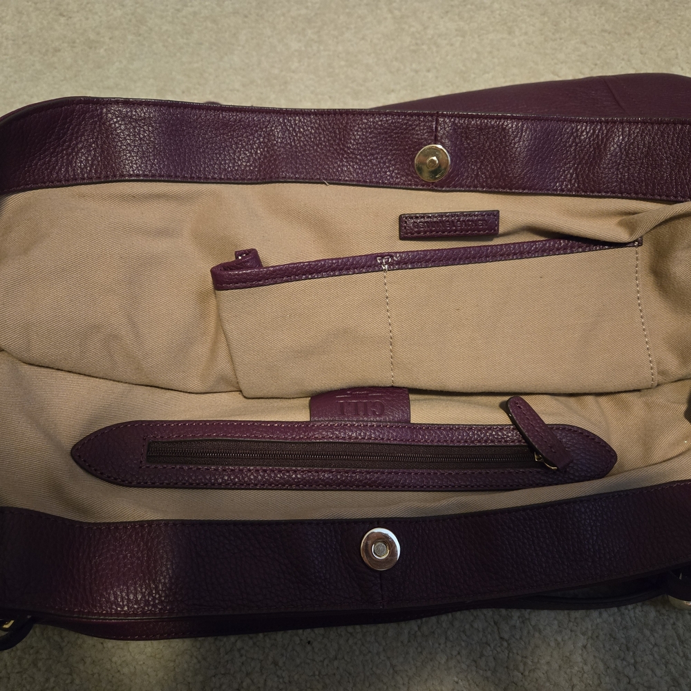 ❤️👜❤️G.I.L.I. Roma Large Pebbled Leather Tote in Deep Plum❤️👜❤️ - Picture 12 of 16